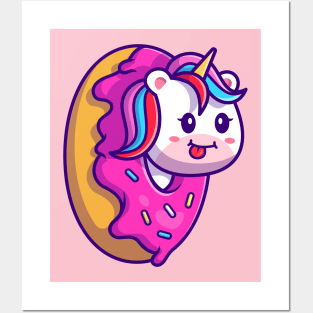 Cute Unicorn Doughnut Cartoon Posters and Art